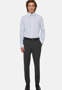 Camicia A Righe Azzurre In Cotone Regular Fit