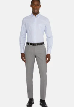 Camicia A Righe Azzurre In Cotone Dobby Regular