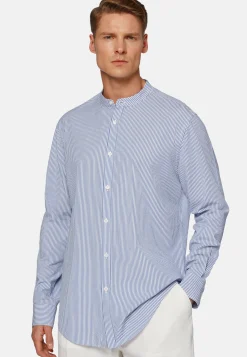 Camicia A Righe Azzurre In Seersucker Regular Fit