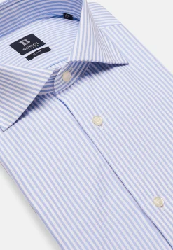 Camicia A Righe Azzurre In Cotone Dobby Slim Fit