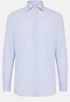 Camicia A Righe Azzurre In Cotone Dobby Slim Fit