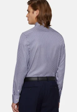 Camicia A Righe Blu In Twill Di Cotone Slim Fit