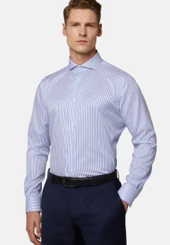 Camicia A Righe Rosa In Twill Di Cotone Slim