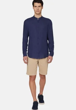 Camicia Navy In Lino Regular Fit