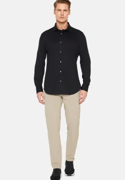 Camicia Nera In Cotone E COOLMAX® Slim Fit