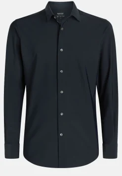 Camicia Nera In Nylon Elasticizzato Slim Fit