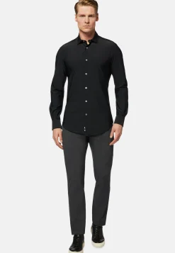 Camicia Nera In Nylon Elasticizzato Slim Fit