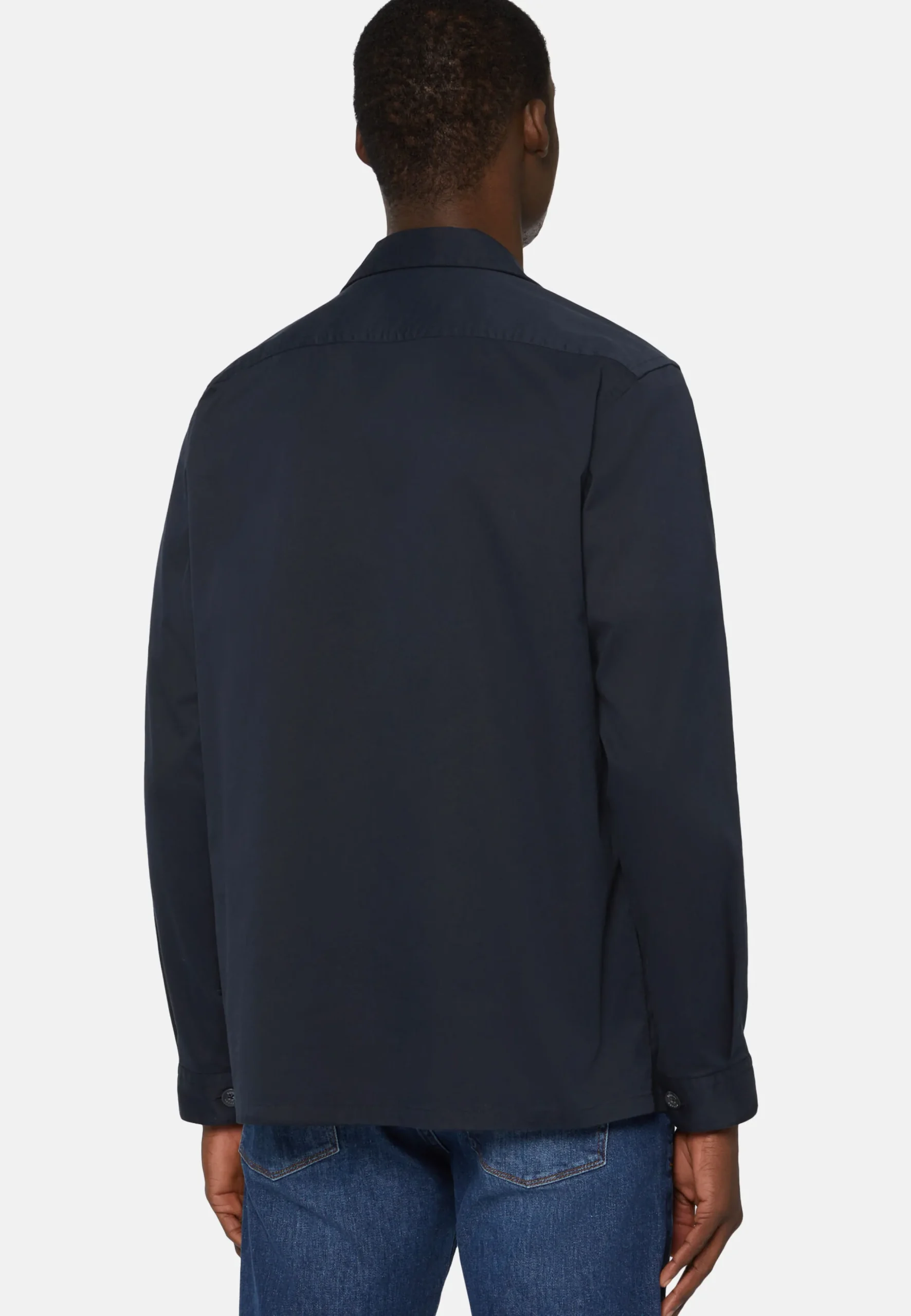 Camicia Over Camp Navy In Cotone Tencel