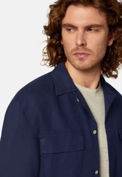 Camicia Over Camp Navy In Lino