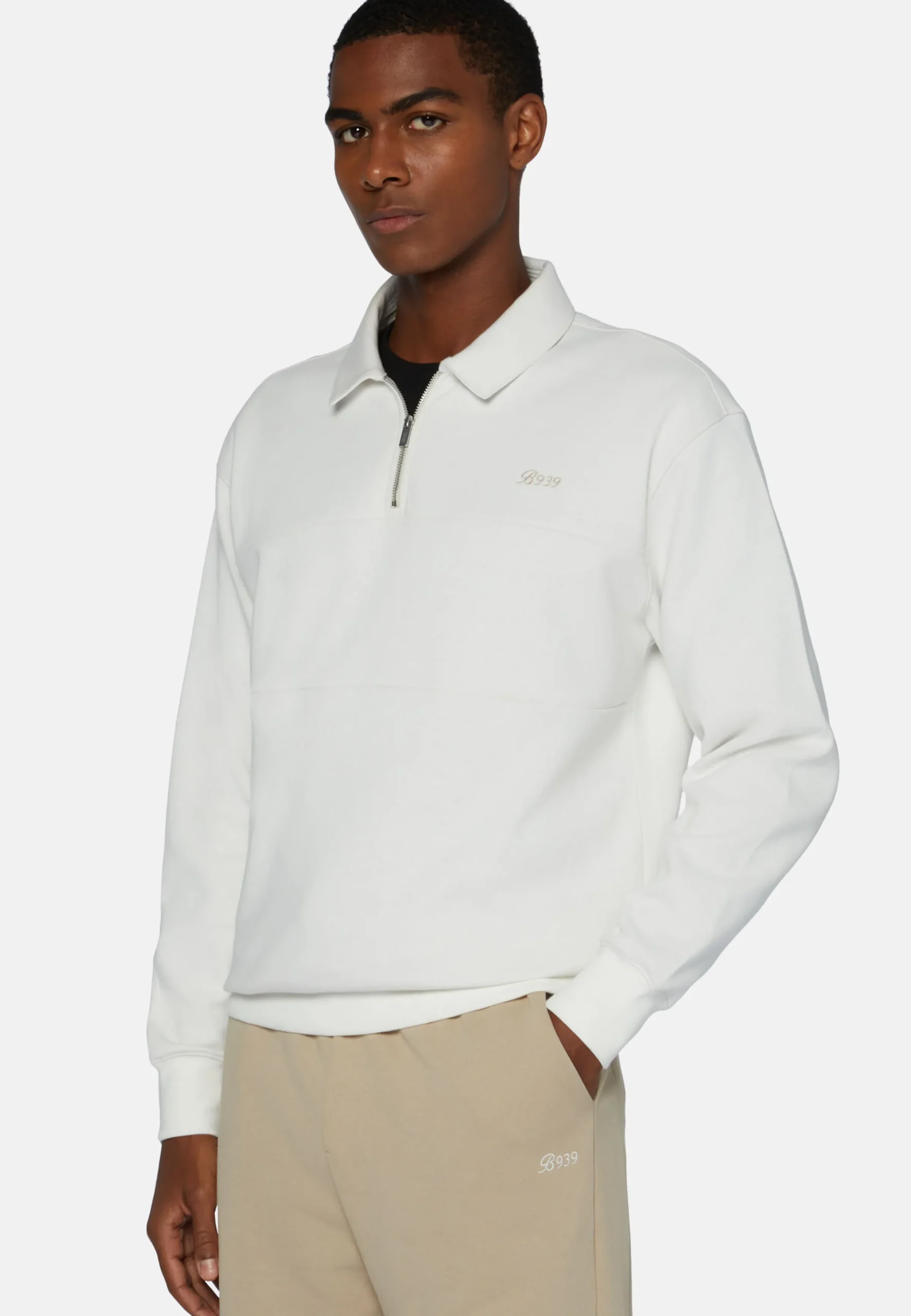 Felpa Mezza Zip In Misto Cotone Organico
