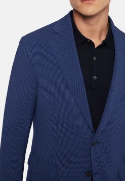 Giacca Blu In Lana Seersucker Elasticizzata