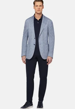 Giacca Blu Stampata In Cotone Jersey E Lino