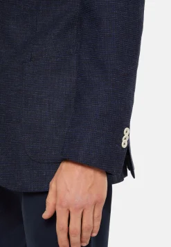 Giacca Navy Blu In Lino Lana Elasticizzata