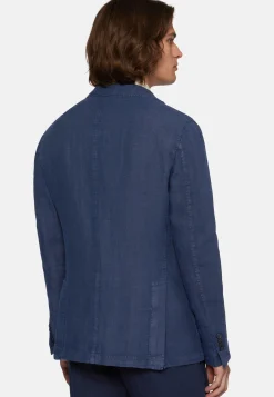 Giacca Navy Blu In Puro Lino