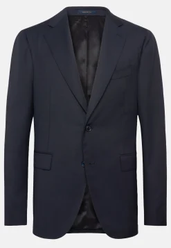 Giacca Navy Micro Struttura In Lana Intelata