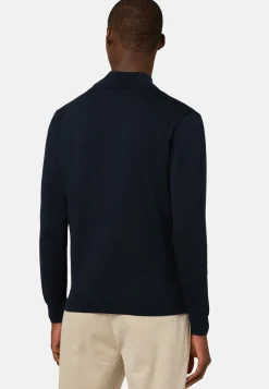 Maglia Full Zip Navy In Cotone Pima