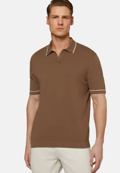 Polo Di Maglia Marrone In Cotone Crêpe